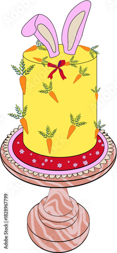 Yellow Easter Cake Dessert with Bunny Ears Topper