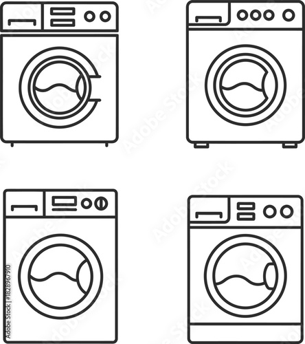 Washing machine line art collection a set of four simple modern laundry appliance illustrations for design and decoration projects