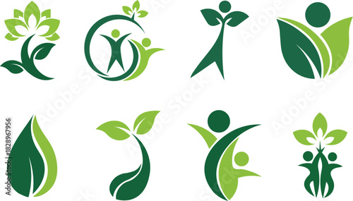 Collection of green nature and health logos isolated on