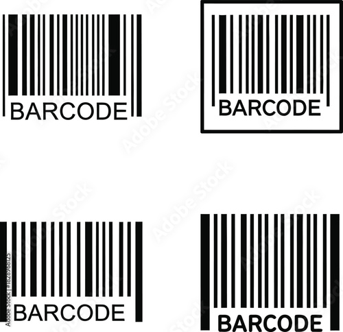 Collection of four barcode illustrations on white background including standard and framed designs suitable for retail inventory and identification systems