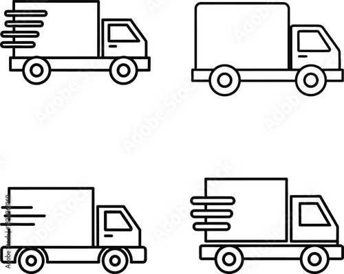 Simple line art illustration of delivery trucks representing shipping transportation and logistics services in a minimalist and modern design style