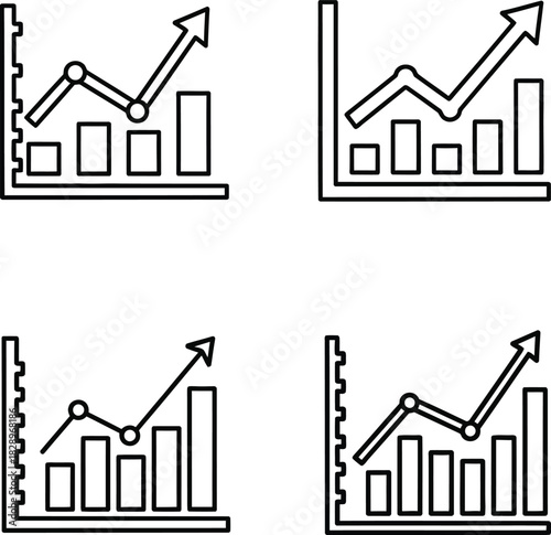 Hand drawn business growth chart icons showing upward trends and positive market performance in a simple line art style