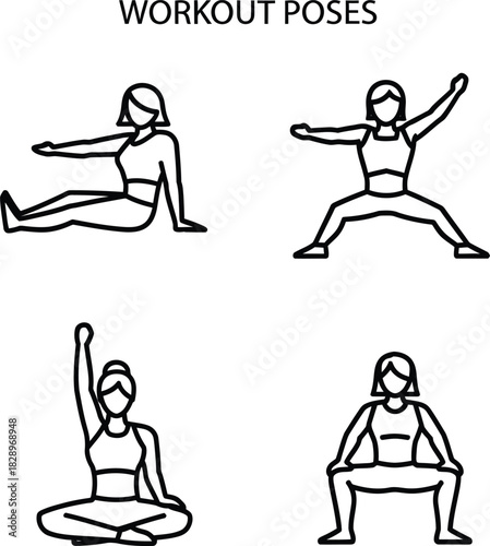 Simple line art illustration featuring four different workout poses perfect for fitness guides health articles or exercise tutorials with a clean aesthetic