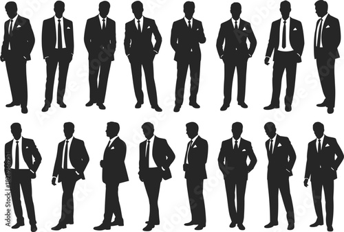 Large Collection of Business Men Silhouette Vector, Diverse Poses of Executives in Formal Suits for Corporate and Finance Graphics