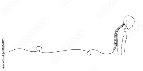 Continuous one line of a posture alignment, representing ergonomics and spine health education, draw vector illustration.