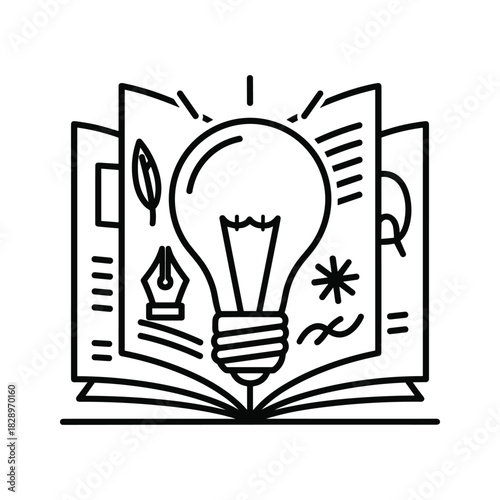 Unlock your creative potential with knowledge and innovative thinking, a lightbulb emerging from an open book represents bright ideas and learning