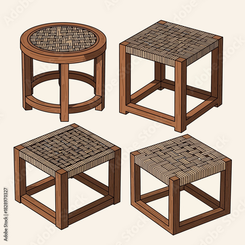 A curated collection of woven stool designs for modern interior spaces