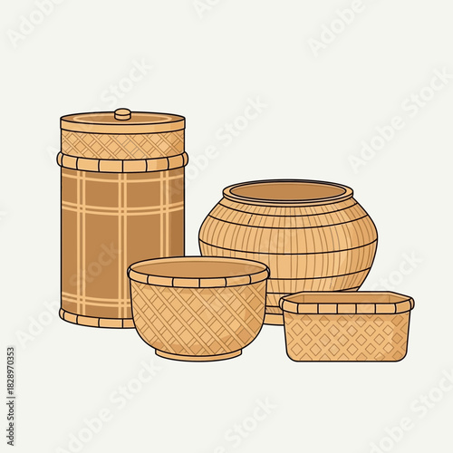 Assortment of handcrafted woven baskets in various sizes and shapes