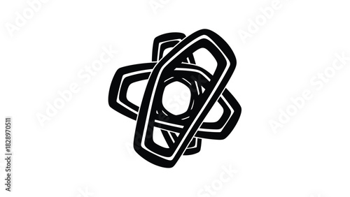 Abstract Black Geometric Shape with Intersecting Loops on White Background circle
