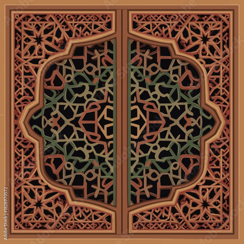 Intricate Wood Carving Panel With Geometric Motif and Abstract Design