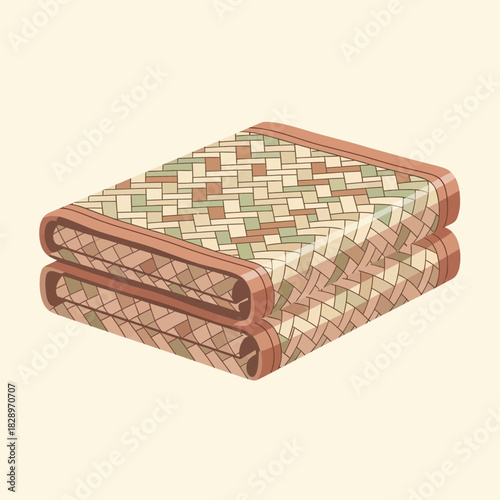 Stack of Handwoven Textile with Traditional Pattern and Earthy Tones