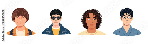 Portraits of diverse young males: asian and african ethnicities