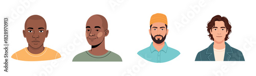 Diverse male characters: various hairstyles and attire