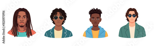 Diverse young males with sunglasses and casual attire