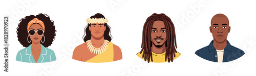 Diverse portraits of men and women in various attires and hairstyles