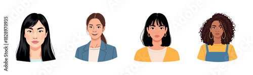 Diverse female portraits: asian, caucasian, hispanic, african descent young adults