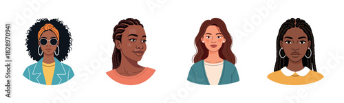 Diverse female portraits: stylish, confident, casual, relaxed faces