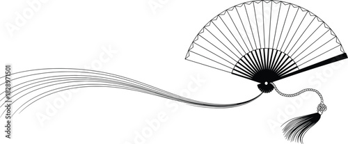 Elegant Hand Fan Outline Vector.