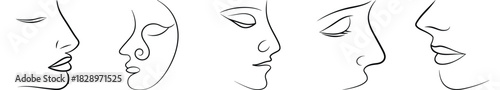 Minimalist Line Art Drawing of Human Faces in Profile, Abstract Sketch with Diverse Facial Features for Design