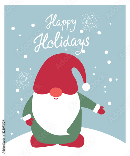 Happy Holiday  with Dwarf and Snow Background