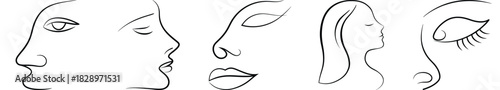 Abstract Continuous Line Art Drawing of Diverse Human Faces and Profiles