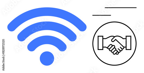 Wireless connectivity. wireless symbol and handshake icon wireless communications role in digital collaboration. Wireless connectivity enhances networking. Ideal for tech, business, communication