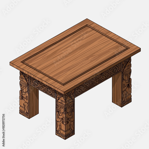Wooden table with intricate carvings on the legs depicting human figures