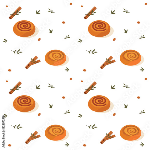 Cinnamon buns. Poppy seed bun. Sweet pastry pattern.