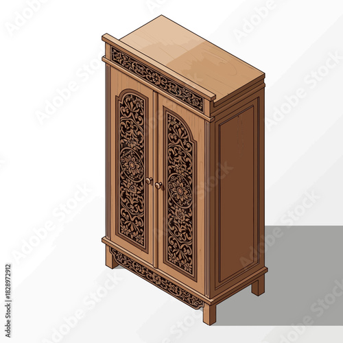 Exquisite handcrafted wooden cabinet with ornate floral carvings illustration