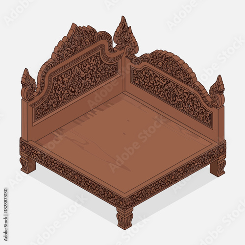 Ornate hand-carved wooden furniture piece with intricate traditional design