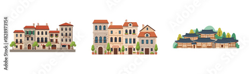 Charming european and traditional asian architecture: building styles and cultural heritage