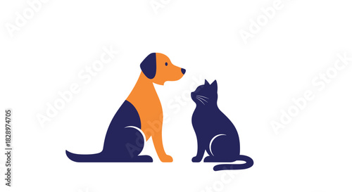 Simple and modern graphic logo featuring a stylized dog and cat sitting together in silhouette on a white background.