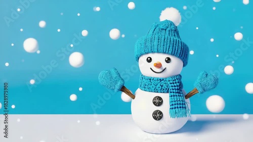 Snowman Waving in Winter Snowfall