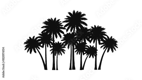 Vector illustration of silhouette of a group of palm tree icons isolated on transparent background for tropical design