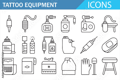 Tattoo artist tools and instruments thin stroke icon pack