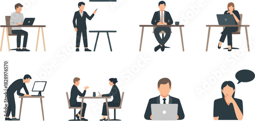 Group of diverse business professionals working in an office environment engaging in various corporate tasks