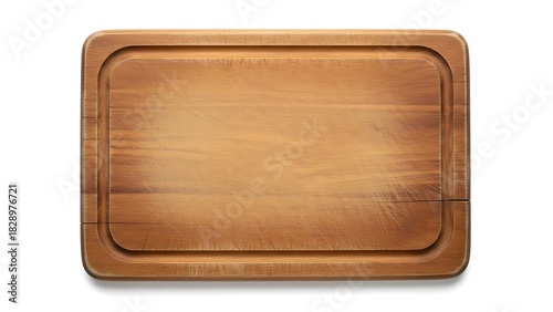 Empty wooden cutting board with a juice groove and rounded edges