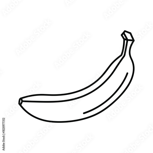 Minimalist black line art drawing of a single banana fruit, healthy tropical food vector icon illustration