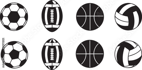Collection of sports balls for various games and competitions recreation theme