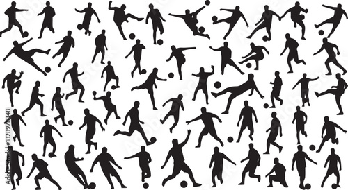 Seamless pattern of soccer players in dynamic poses and actions