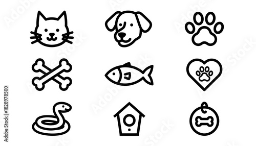 Adorable Animal and Pet Outline Icons Collection
