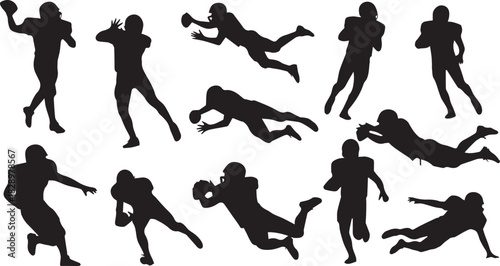 American Football Players in Action Silhouettes on White Background