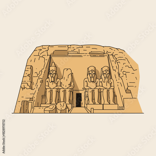 Ancient Egyptian Abu Simbel Temple with Colossal Statues.