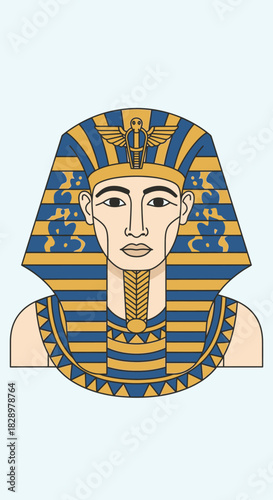 Ancient Egyptian Pharaoh King Tutankhamun Bust Illustration.