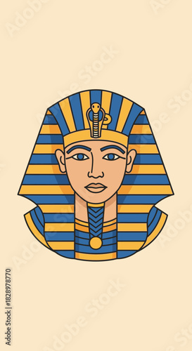 Ancient Egyptian Pharaoh Tutankhamuns iconic golden burial mask.