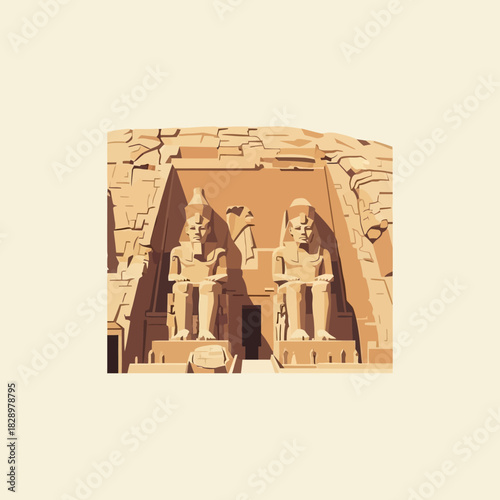 Ancient Egyptian Temple Entrance with Colossal Statues.