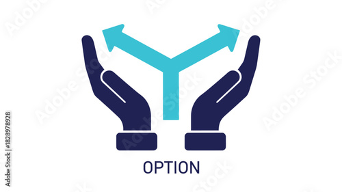 Hands cradling a diverging path icon representing choices and decisions for future options