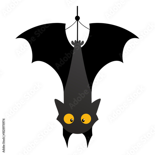 Sleeping Bat Hanging Isolated on White vector illustration