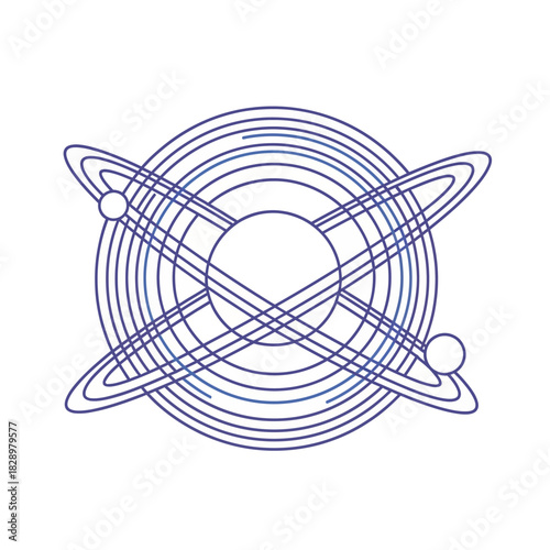 Abstract representation of a celestial body with orbiting elements.