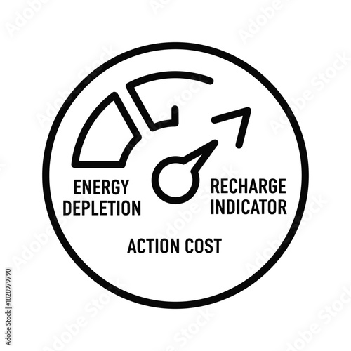 Monitor energy depletion and recharge indicator with action cost, signaling resource management and sustainability efforts for business and environmental impact